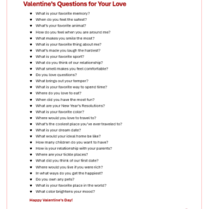 free valentines questions printable