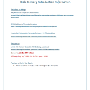 Bible Memory Introduction Information